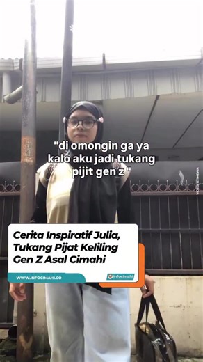 INFOCIMAHI on Instagram: "INFOCIMAHI, CIMAHI - Seorang perempuan Gen Z bernama Julia (25) berprofesi sebagai tukang pijat keliling untuk membantu ekonomi keluarganya. Keputusan tersebut diambil bukan tanpa alasan. Julia mengaku kesulitan mendapatkan pekerjaan karena memiliki riwayat asma. “Awal jadi tukang pijit keliling itu karena susah banget nyari kerja di Kota Cimahi. Aku juga bingung karena punya riwayat asma juga, jadi nggak cocok kerja di pabrik sama ber-AC,” ujarnya saat dihubungi INFOCI