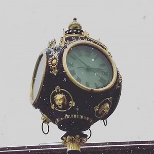Our Seth Thomas Four Dial Street Clock and a beautiful snowfall. | National Watch & Clock Museum