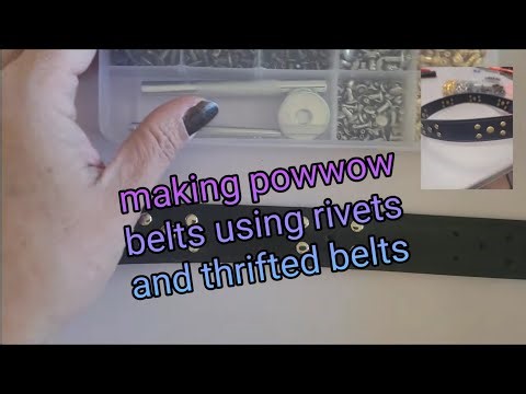 Making powwow belts using thrifted belts and rivets