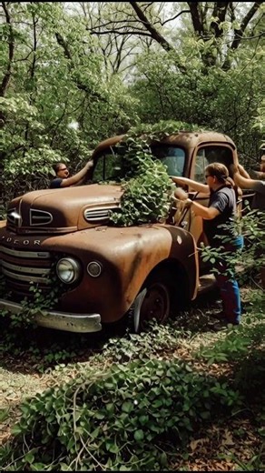 Old rusted car restored.