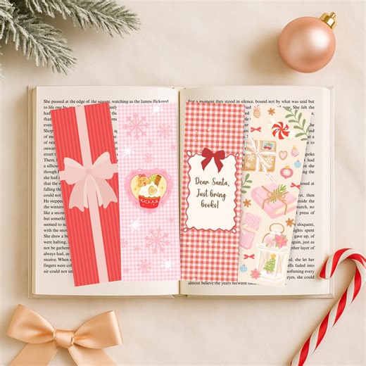 Pink Christmas Bookmark Set, Coquette Holiday Bookmarks With Bows, Cute Girly Christmas Reading Accessories, Gingerbread, Bows, Peppermint - Etsy UK