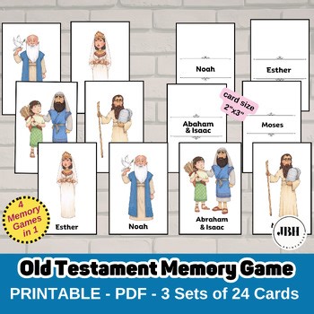 Old Testament Memory Game Printable, Bible Matching Cards for Kids and Family