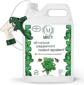 Minty Rodent Repellent, Natural 5% Peppermint Oil Spray for Mice, Rats, Chipmunks and Rodents, Indoor and Outdoor, House and Car Engine Use, 128 fl oz Gallon