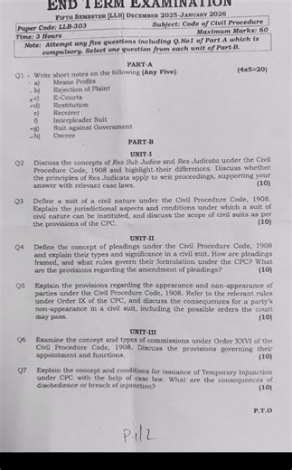 CPC - Code of Civil Procedure 1 • 5th sem • Dec-Jan 2025 • BA LLB • GGSIPU #latest #pyq #llb