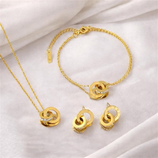 Minimalist 18K Gold Plated Circle Jewelry Set – Necklace, Bracelet & Earrings, Modern Everyday Elegance and Wedding Gift for Bride’s Friends - Etsy
