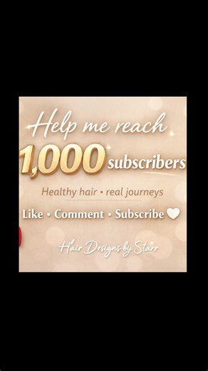 Im Trying to get 1k followers on TikTok and YouTube. Please like,comment,subscribe and follow. On TikTok, Instagram and YouTube @ hairdesignsbystarr #helpme #HealthyHairCare #salonlife #followthejourney