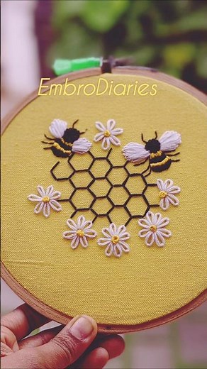 VERY EASY HONEY BEE HAND EMBROIDERY DESIGN FOR BEGINNERS