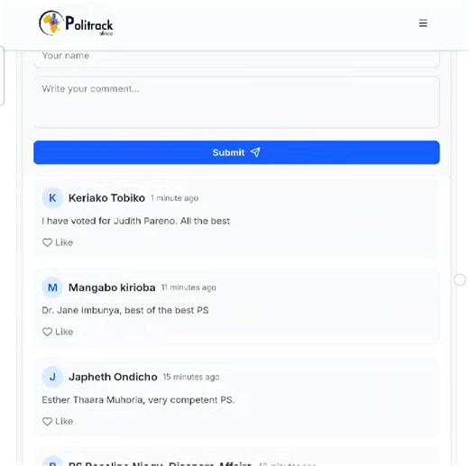 Check out this live poll on Politrack Africa! https://politrack.africa/polls/81 Kimbia pale Politrack.africa and vote for your favourite PS . Sofar 50k votes has been casted | Daily Express Ke