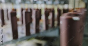 Automated production of ice cream. Automated conveyor line. Modern ice cream factory