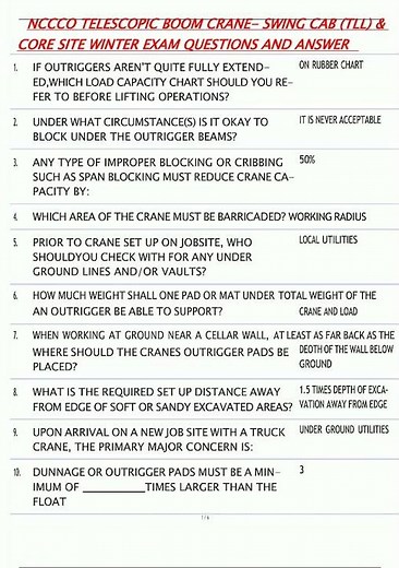 NCCCO TELESCOPIC BOOM CRANE SWING CAB TLL CORE SITE WINTER EXAM QUESTIONS AND ANSWERS 561 new video