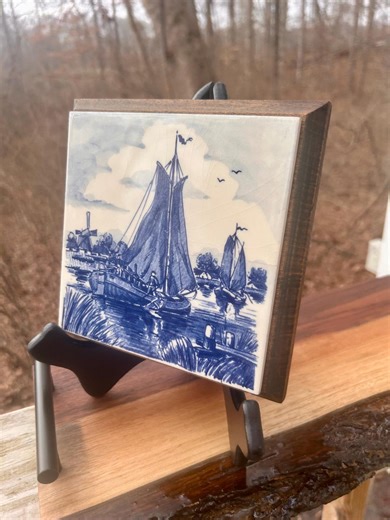 Vintage Delft Blue Ceramic Tile-hand-painted Dutch Landscape: Mounted on Wood-ready to Hang. - Etsy