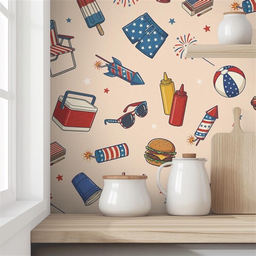 Americana Wallpaper - Patriotic Summer BBQ - 4th of July Wallpaper - Etsy