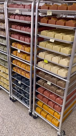 Throwback to when my soap shelves were stocked to the max! There’s just something so satisfying about seeing them completely full. I’m not making quite that much soap at the moment, but I still love looking back at this 🥰 . . . #soapmaker #smallbusiness #handmadesoap” | Ashley Marie Soap