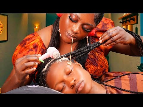 ASMR✨6HRS Whisper Scalp Scratching on Braids + Hand picking hair crust, Hair parting | Head Massage
