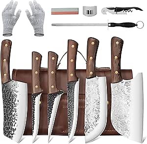 DRAGON RIOT Chef Butcher Knife Set for Meat Cutting with Roll Bag, 12 PCS Japanese Forged Chef Knives Set for Men and Women Gift for Men