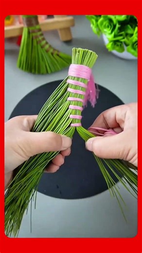 Green leaves bundled and tied into a sturdy fiber broom. 🌿✨ #shorts #diy #craft