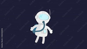Cute cartoon astronaut animation loop. Child astronaut floating in the space. 2d flat animation for science and children education use. space and galaxy animation. character design and animation Stock Video