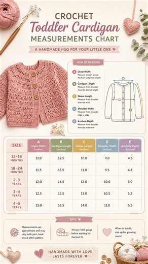 Crochet Toddler Cardigan Measurements Chart | 12 Months–5 Years | Easy Crochet Sizing Guide #shorts