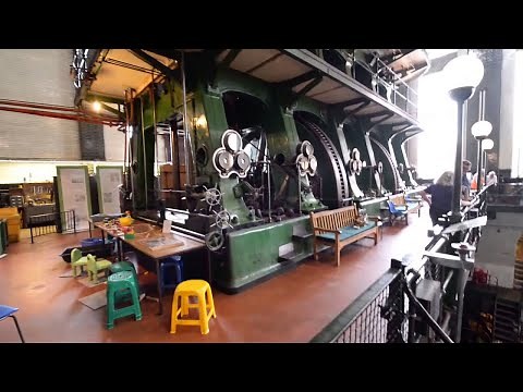 Amazing Technology Operate The Steam Engine. Kempton Park Big Triple Steam Engine Starting