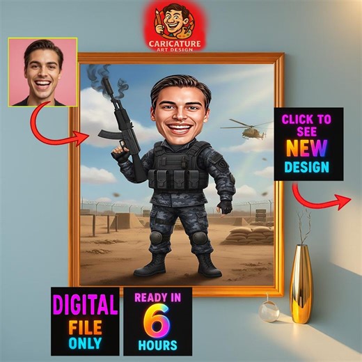 Custom Soldier Caricature Portrait, Soldier Cartoon, Gift for Soldier, Funny Military Gift, US Soldier Cartoon Drawing From Photo, Driving - Etsy