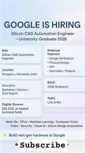 GOOGLE IS Hiring For Automation engineer #GoogleHiring#GoogleCareers#HardwareJobs#VLSIJobs