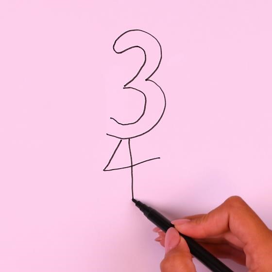 Flamingo drawing magic from numbers 3 and 4🦩