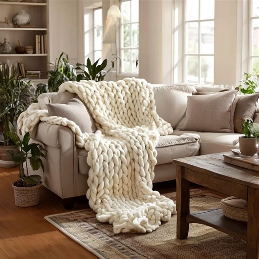 Chunky Knit Merino Wool Blanket – Handmade Oversized Knit Throw for Home Decor - Etsy