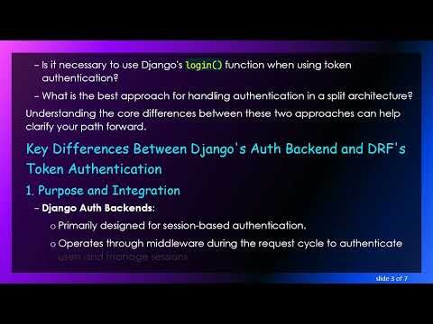 Understanding the Differences Between Django's Auth Backend and DRF's Token Authentication