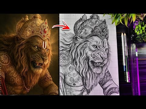 Narasimha Drawing Outline🔥, How To Draw Mahavatar Narsimha, Lord Narsingh Swamy Drawing Step By Step