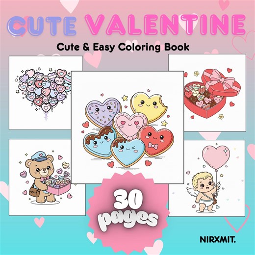 30 Cute Valentine's Day Coloring Pages. Easy to Color, Bright Colors | Sweet Love and Heart Images | Pages for Printing and Coloring - Etsy
