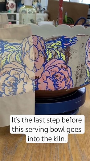 Silk screen transfer peal and reveal. #ceramicbowl #silkscreenprinting #ceramicprocess