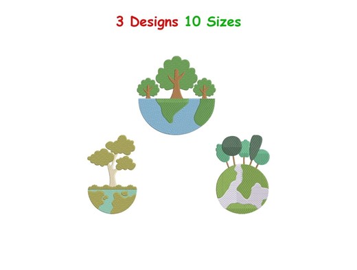 Earth & Tree Machine Embroidery Designs - Earth Day Embroidery - Green World Machine Embroidery - Tree Mahcine Files - 10 Sizes - Etsy