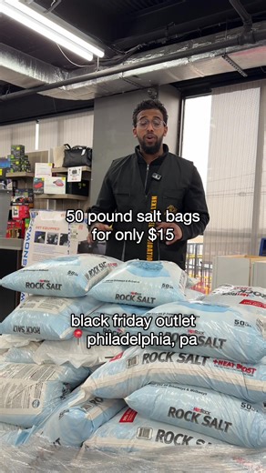 50 pound salt bags for only $15 ⤵️ Black Friday Outlet 📍9490 Blue Grass Rd Suite D, Philadelphia, PA 19114 We are open from 10am-8pm today (Saturday 1.24.26) - #philly #winterstorm #shopping #deals