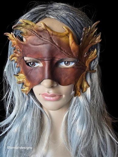 Leather Leaf Mask – Handcrafted Woodland Masquerade Mask With Autumn Leaves - Etsy