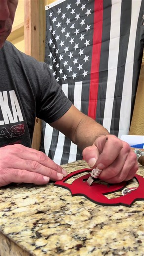 Making one of our kingpin shield for a customer! All our helmet shields are made from top grade leather #firefighter #firefighters #firefightertiktok #volunteerfirefighter #firedepartment