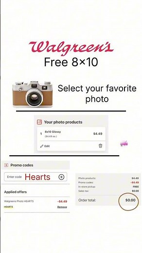 Free 8x10 photo at Walgreens. Simply follow the steps below and pick up in store