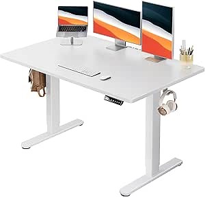 HUANUO Electric Standing Desks, Whole Piece Desktop, Adjustable Height Computer Desk, 4 Height Memory Settings, Sit Stand Up Desk for Home Office, 48" x 30", White