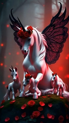 Crimson Rose Unicorns: Mother of Shadows & Her Little Legends 🦄🌹✨ . . . . . . . #DarkFantasy #UnicornQueen #MythicalMagic | The Unicorn's Journey