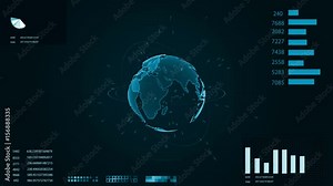 HUD. Futuristic Interface with animated digital earth and diagrams