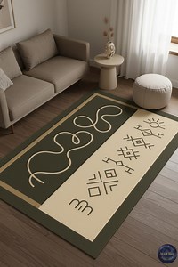 Minimalist Tribal Rug – Geometric Line Art, Boho Beige & Black Carpet - Etsy UK