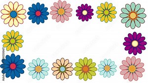 Spring time with turning flowers. Retro-style flower frame forming a colorful border on a white background.