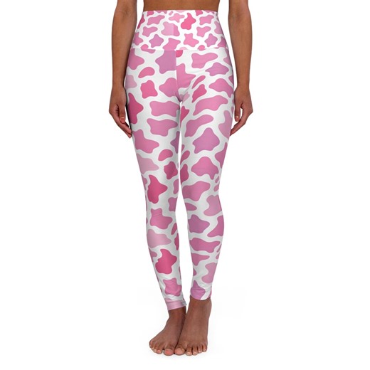 Pink Cow Print High Waisted Yoga Leggings | Playful Animal Pattern Tights - Etsy