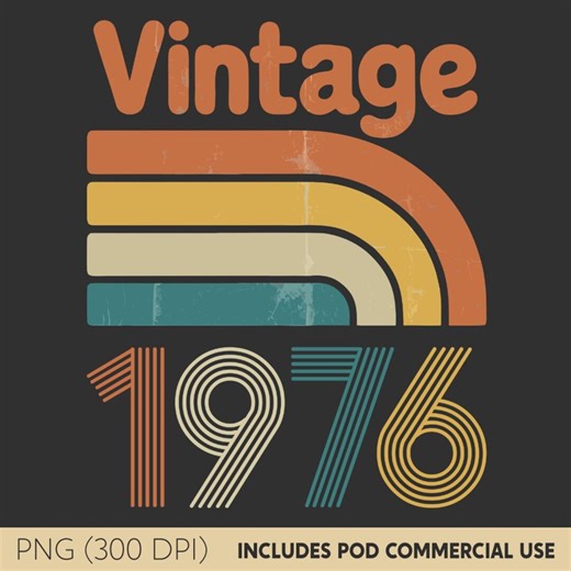 Vintage 1976 Birthday PNG – Retro 70s Rainbow Year Design for T‑shirts, Mugs & Printables (digital File) - Etsy