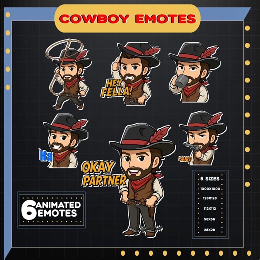 Animated Cowboy Western Emotes Pack, Gamer Emotes for Twitch Discord - Etsy