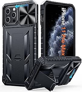 FNTCASE for iPhone 11 Pro-Max Case: Military Grade Drop & Shock Protection Cell Phone Cover with Kickstand & Slide | Rugged Protective Bumper Textured (Black)