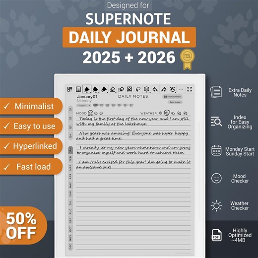 Supernote Daily Journal 2025   2026, Supernote Templates, Notes, Diary, A5X, Manta, A6X, Nomad - Etsy