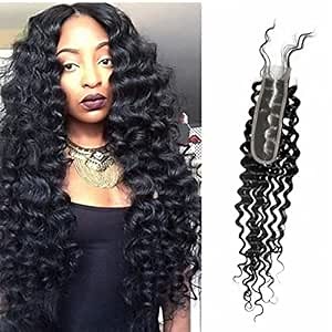 Brazilian Deep Wave 2x6 Lace Closure 100% Unprocessed Human Virgin Hair Deep Curly Closure Pre-Plucked Hairline Loose Deep Closure With Baby Hair (16inch, 2x6 deep wave closure)