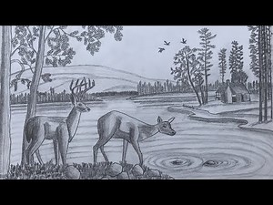 How To Draw Forest Scene Step By Step With Pencil | Riverfront Landscape