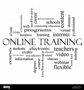 Online Training Word Cloud Concept in black and white with great terms such as electronic, education, video and more Stock Photo - Alamy
