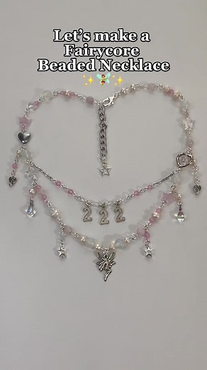 Making a Fairycore Beaded Necklace!! This is one of my favorite necklaces I’ve ever made. 222 is fr my angel number 💖🧚‍♀️ #beadednecklace #diyjewelrymaking #onesteplooper #fairycorejewelry #fairycorenecklaces